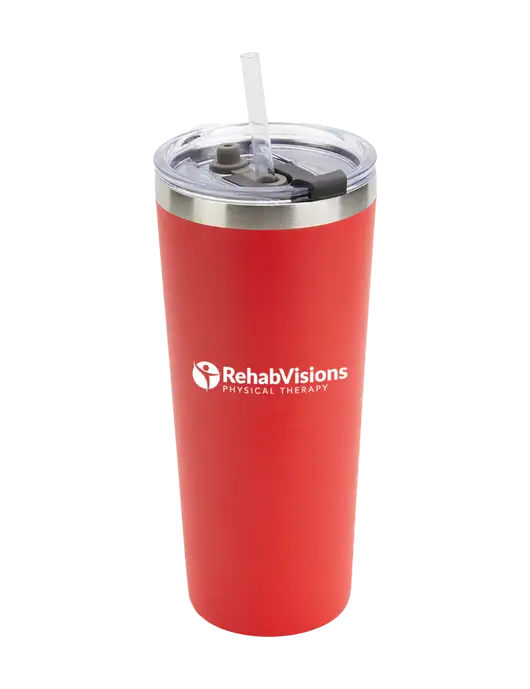Brighton Red 20 oz Insulated Tumbler & Straw w/RV Physical Therapy Logo