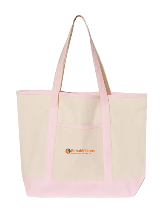 Natural/Light Pink Large Canvas Deluxe Tote w/RV Physical Therapy Logo
