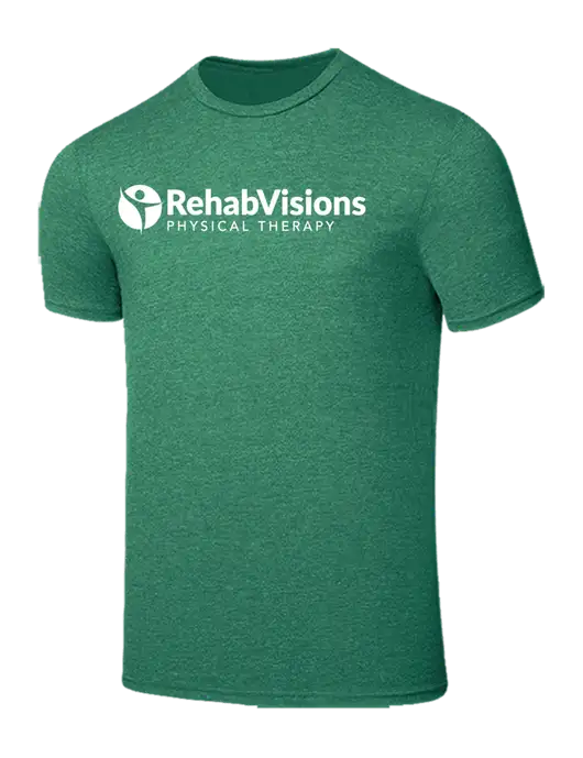 Seriously Soft Heathered Kelly Green T-Shirt w/RV Physical Therapy Logo