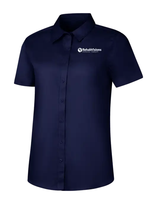 Womens Navy Short Sleeve Superpro React Twill Shirt w/RV Physical Therapy Logo