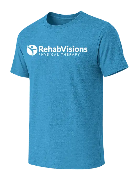 BELLA+CANVAS Heather Sapphire CVC Short Sleeve Tee w/RV Physical Therapy Logo