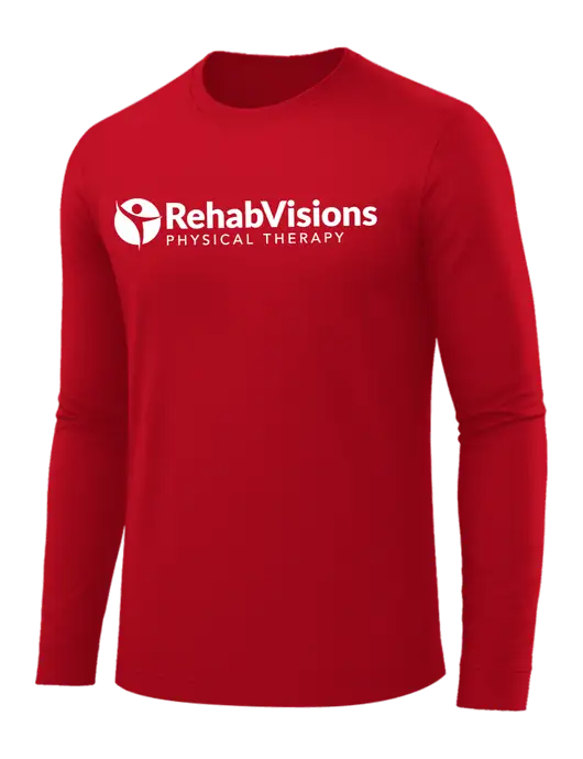 Long Sleeve Red PosiCharge Competitor Tee w/RV Physical Therapy Logo