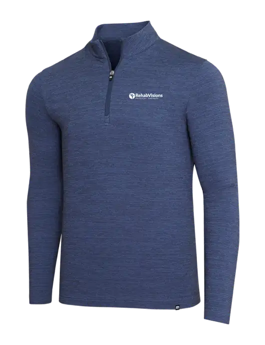TravisMathew Navy Heather Crestview 1/4 Zip w/RV Physical Therapy Logo