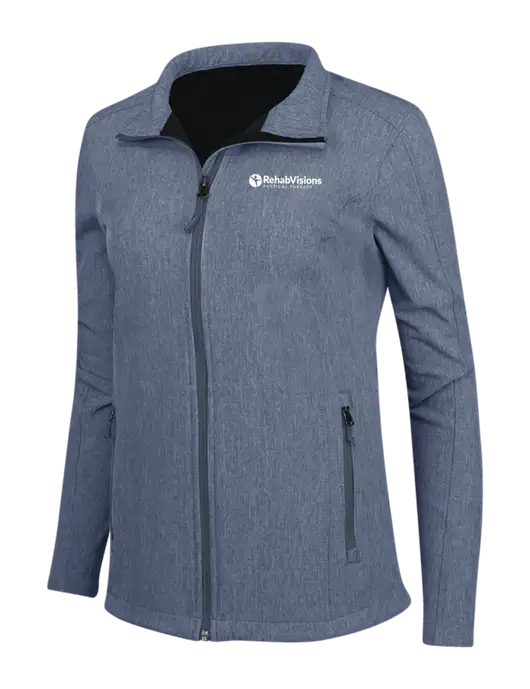 Navy Heather Womens Core Soft Shell Jacket w/RV Physical Therapy Logo