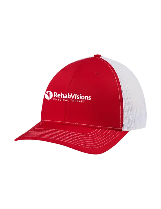 Richardson Adjustable Snapback Original 112 Trucker Cap Red w/White Mesh w/RV Physical Therapy Logo
