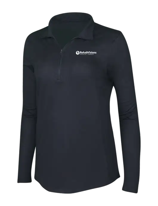 Black Triad Solid Womens Posicharge Tri-Blend Wicking 1/4 Zip Pullover w/RV Physical Therapy Logo