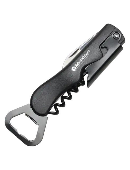 Sleek Black Bottle Opener w/RV Physical Therapy Logo