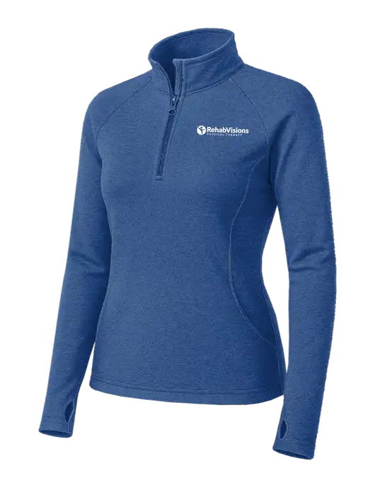 Royal Heather Womens Sport Wick Stretch 1/4 Zip Pullover w/RV Physical Therapy Logo