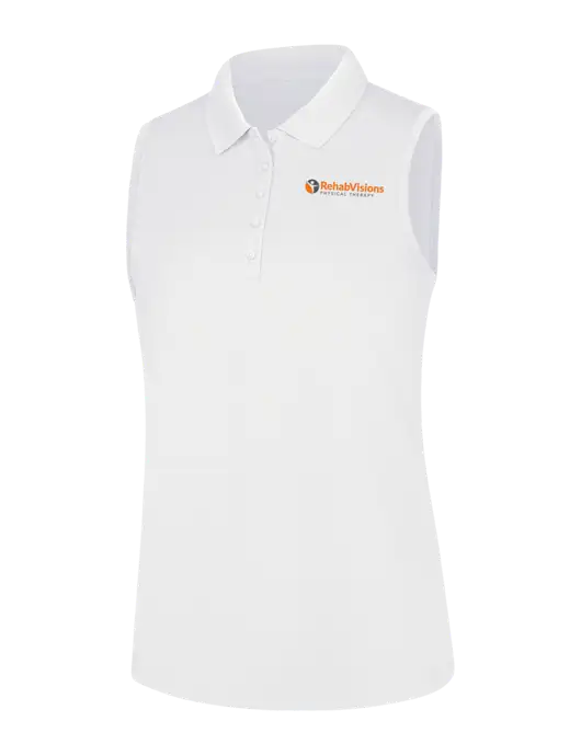 Womens White Dry Zone UV Micro-Mesh Sleeveless Polo w/RV Physical Therapy Logo