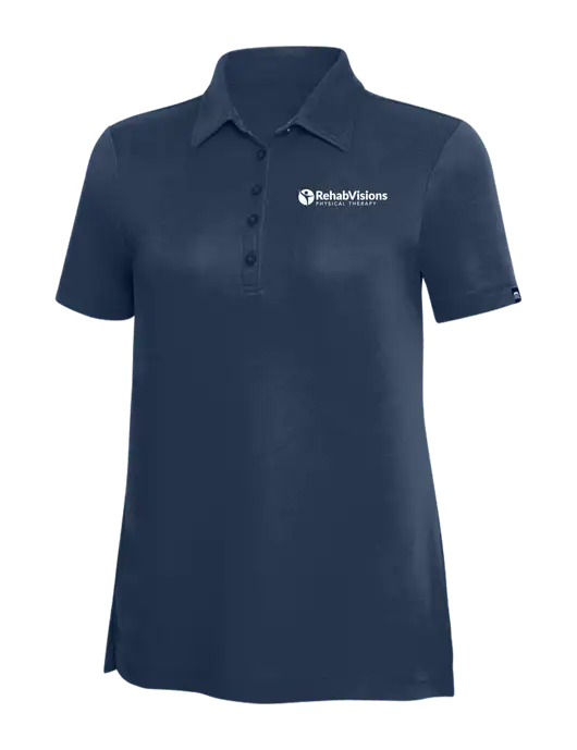 TravisMathew Navy Solid Womens Oceanside Polo w/RV Physical Therapy Logo
