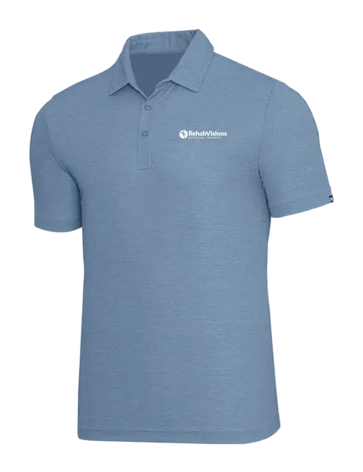 TravisMathew Slate Blue Heather Oceanside Polo w/RV Physical Therapy Logo