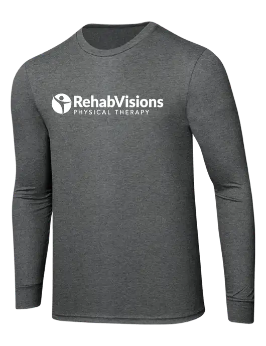 Simply Soft Long Sleeve Medium Grey Frost 4.5 oz, Poly/Combed Ring Spun Cotton T-Shirt w/RV Physical Therapy Logo