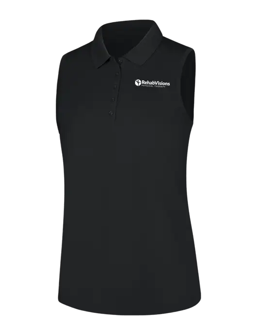 Womens Black Dry Zone UV Micro-Mesh Sleeveless Polo w/RV Physical Therapy Logo