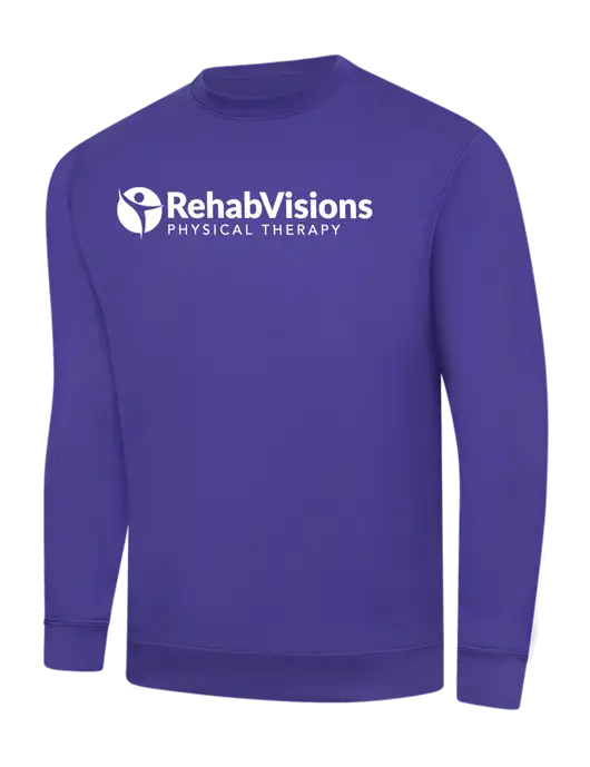 Purple 9 oz 50/50 Cotton/Poly Crew Sweatshirt w/RV Physical Therapy Logo