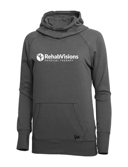 New Era Black Heather Womens Tri-Blend Fleece Pullover Hoodie w/RV Physical Therapy Logo