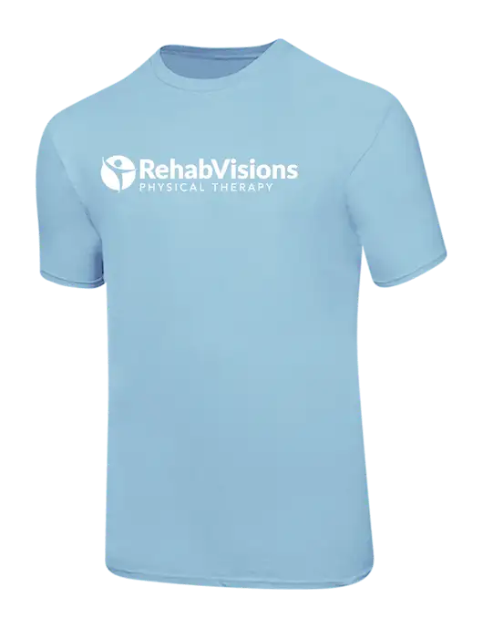 Ring Spun Light Blue 4.5 oz T-Shirt w/RV Physical Therapy Logo