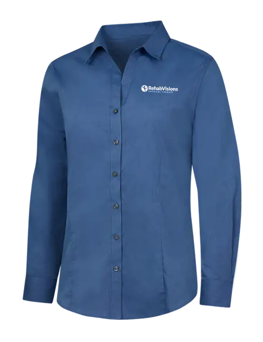 Light Navy Womens Crosshatch Easy Care Shirt w/RV Physical Therapy Logo