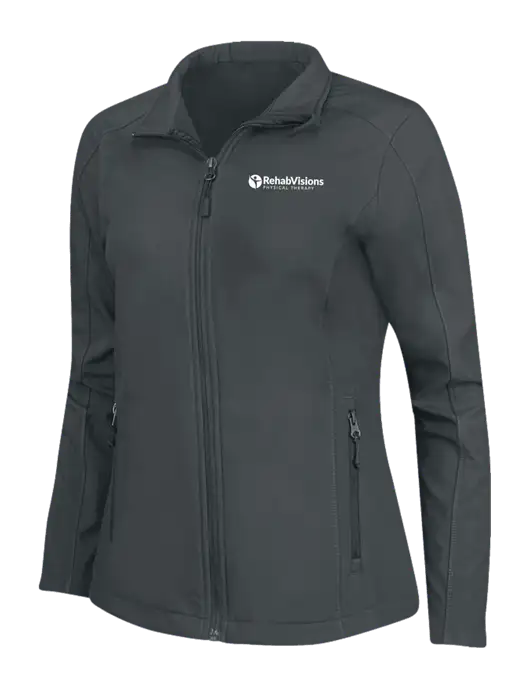 Charcoal Grey Womens Core Soft Shell Jacket w/RV Physical Therapy Logo