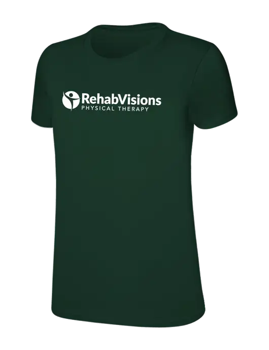 Womens Ring Spun Forest Green 4.5 oz T-Shirt w/RV Physical Therapy Logo