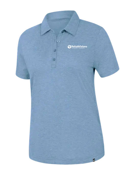 TravisMathew Womens Light Blue Heather Sunnyvale Polo w/RV Physical Therapy Logo