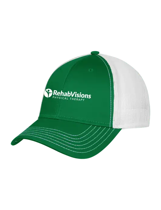 Kelly & White Mesh Trucker Cap Snap Back w/RV Physical Therapy Logo