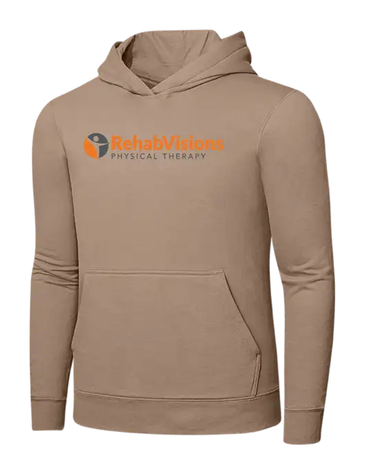 Sand 7.8. oz Ring Spun Hooded Sweatshirt w/RV Physical Therapy Logo