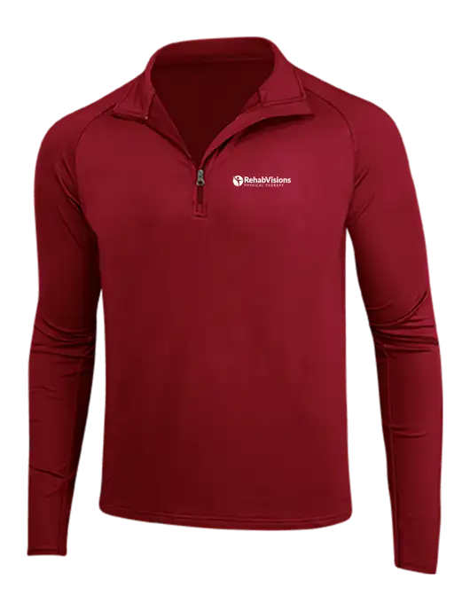 Red Sport Wick Stretch 1/4 Zip Pullover w/RV Physical Therapy Logo