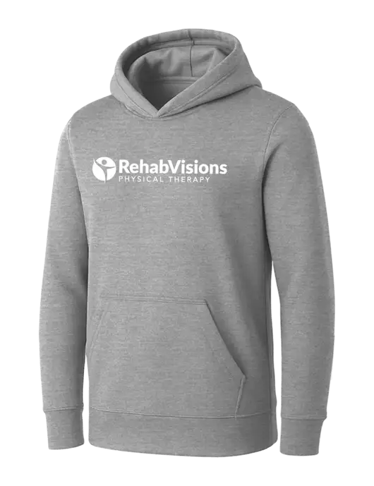 Womens Light Grey Heather Core Fleece Pullover Hooded Sweatshirt w/RV Physical Therapy Logo