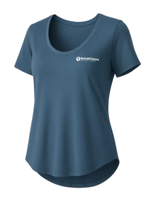 Mercer+Mettle Womens Light Navy Blue Stretch Jersey Relaxed Scoop w/RV Physical Therapy Logo