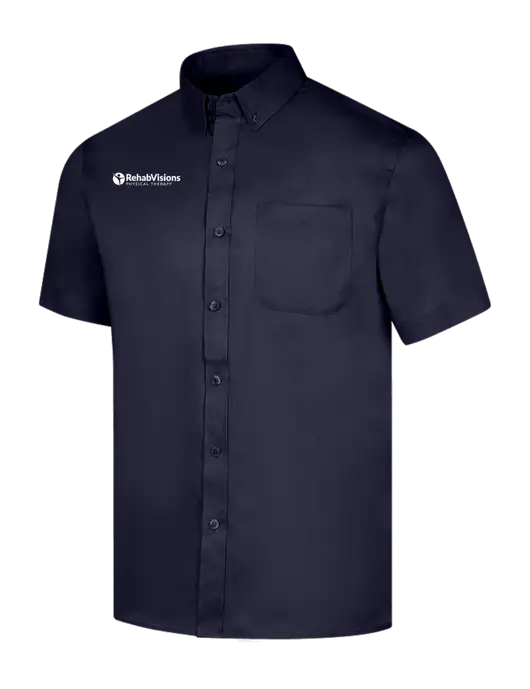 Short Sleeve Navy Superpro React Twill Shirt w/RV Physical Therapy Logo