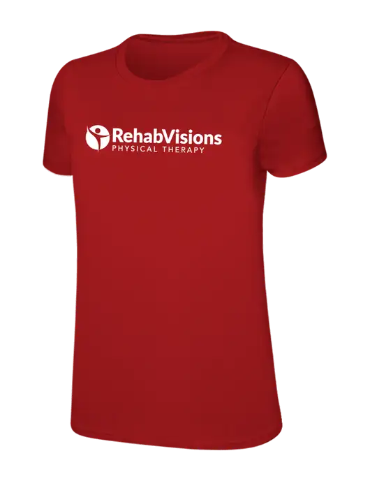 Womens Ring Spun Bright Red 4.5 oz T-Shirt w/RV Physical Therapy Logo