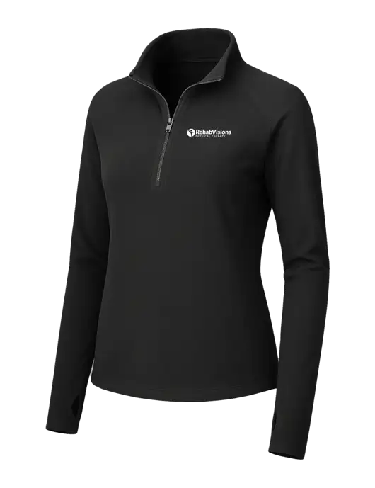 Womens Black Microfleece 1/2 Zip Pullover w/RV Physical Therapy Logo