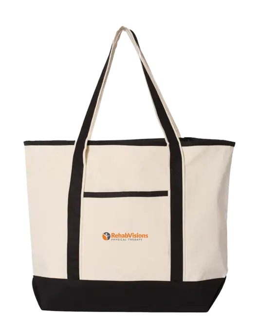 Natural/Black Large Canvas Deluxe Tote w/RV Physical Therapy Logo