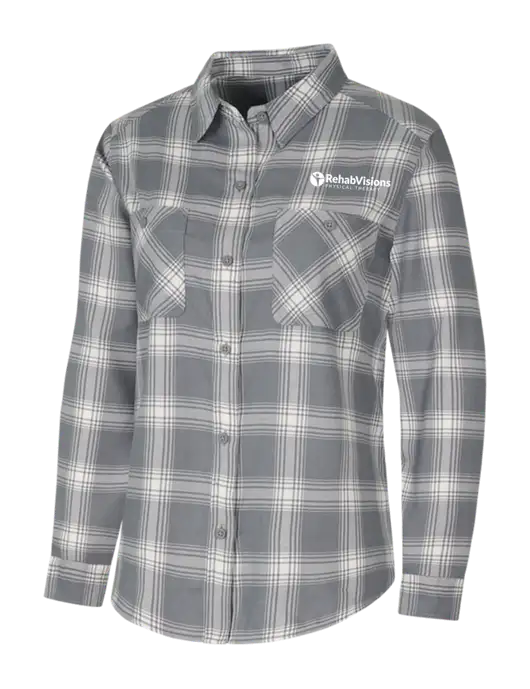 Womens Medium Grey/Cream Plaid Flannel Shirt w/RV Physical Therapy Logo