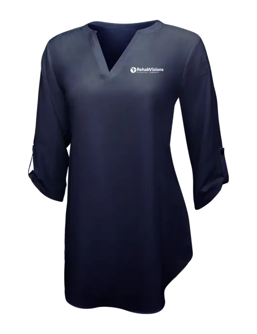 Navy Womens 3/4 Sleeve Tunic Blouse w/RV Physical Therapy Logo
