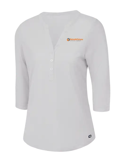 OGIO Bright White Jewel Henley w/RV Physical Therapy Logo