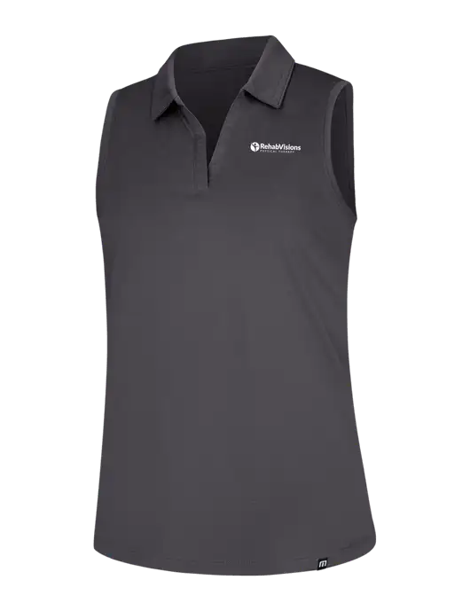 TravisMathew Womens Dark Medium Grey Coto Performance Sleeveless Polo w/RV Physical Therapy Logo