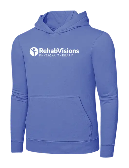 Carolina Blue 7.8 oz Ring Spun Hooded Sweatshirt w/RV Physical Therapy Logo