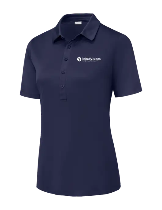 True Navy Womens Posi-UV Pro Polo w/RV Physical Therapy Logo