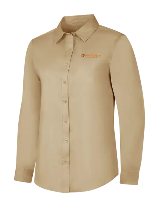 Dark Tan Womens Long Sleeve Superpro React Twill Shirt w/RV Physical Therapy Logo