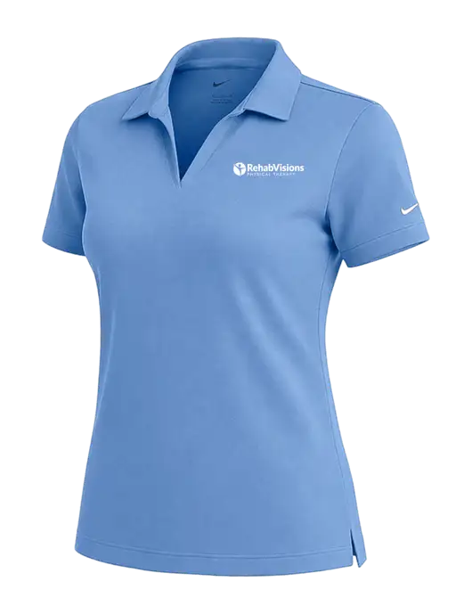 NIKE Carolina Blue Womens Dri-Fit Micro Pique Polo w/RV Physical Therapy Logo