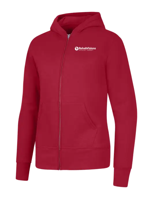 Red Womens Core Fleece Full-Zip Hooded Sweatshirt w/RV Physical Therapy Logo