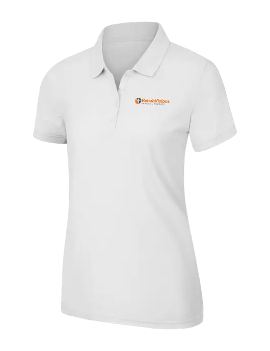 White Womens Core Classic Pique Polo w/RV Physical Therapy Logo