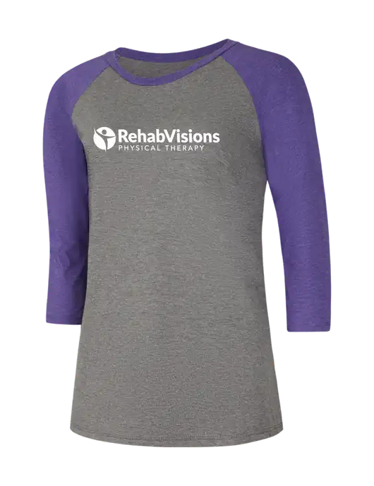 Womens Simply Soft 3/4 Sleeve Purple Frost/Grey Frost Ring Spun Cotton T-Shirt w/RV Physical Therapy Logo
