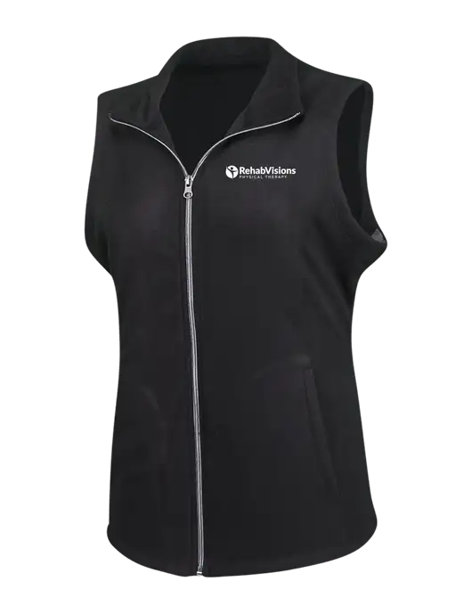 Black Womens Microfleece Vest w/RV Physical Therapy Logo