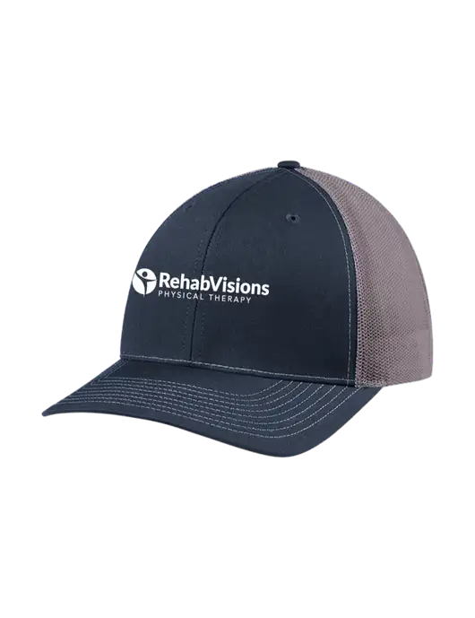 Richardson Adjustable Snapback Original 112 Trucker Cap Navy w/Charcoal Mesh w/RV Physical Therapy Logo