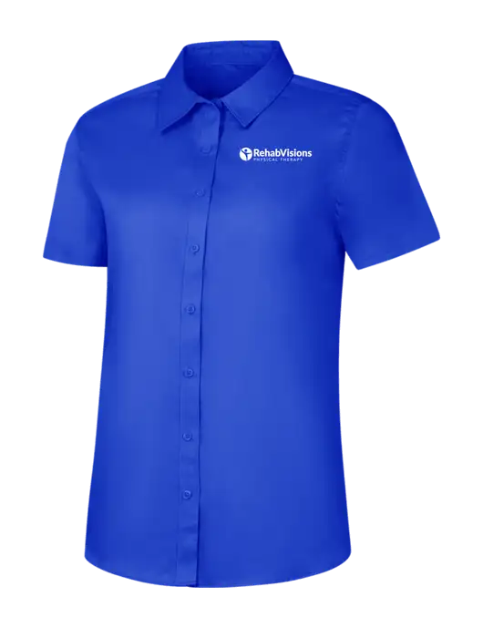 Womens Short Sleeve Dark Royal Superpro React Twill Shirt w/RV Physical Therapy Logo