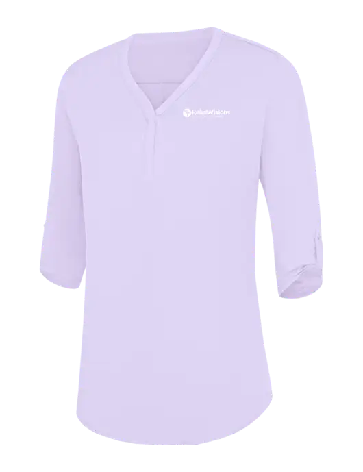 Womens Very Light Purple City Stretch 3/4-Sleeve Tunic w/RV Physical Therapy Logo