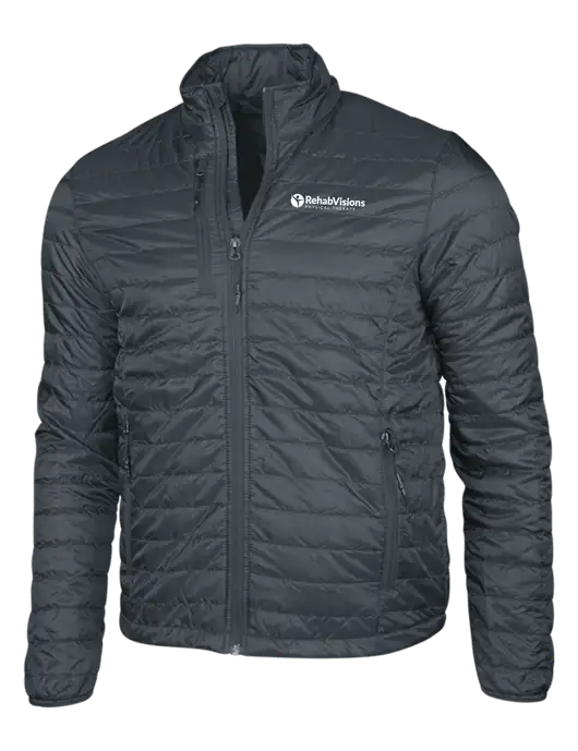 Dark Grey Puffy Packable Jacket w/RV Physical Therapy Logo