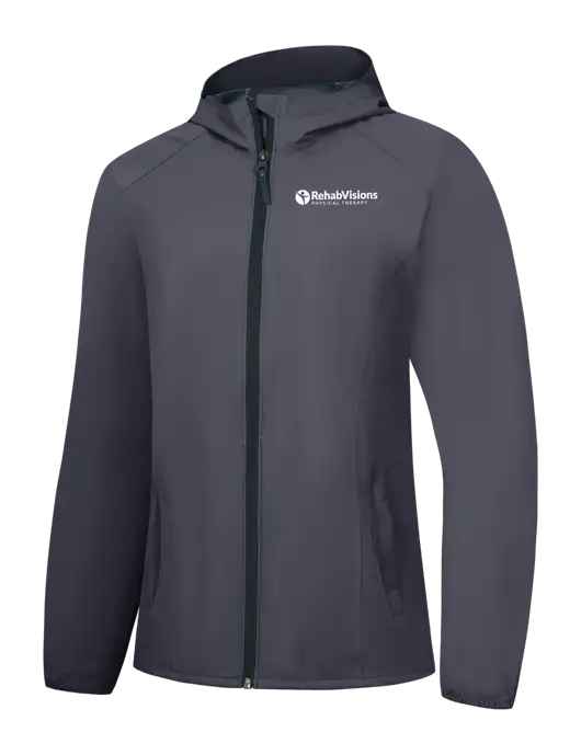 Womens Dark Grey Essential Rain Jacket w/RV Physical Therapy Logo